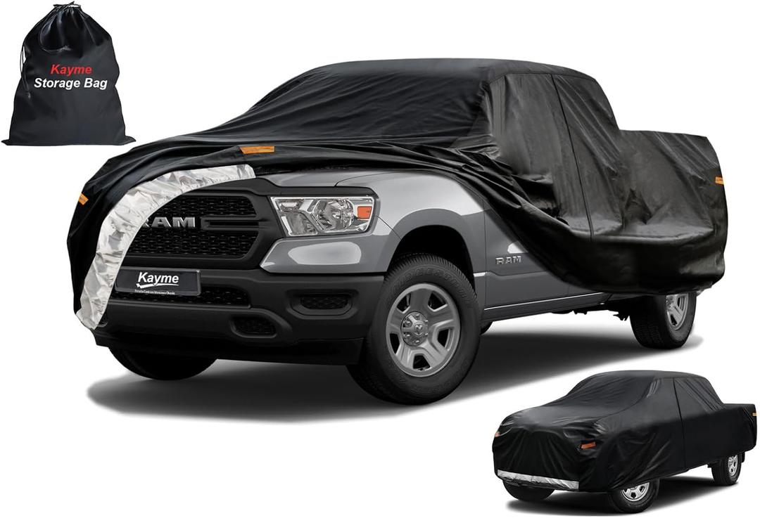 Kayme Truck Cover Custom Fit Dodge Ram 1500(1994-2001) Quad/Extended Cab Long Bed. Full Exterior Heavy Duty Outdoor Pickup Truck Car Cover Waterproof All Weather.Car Tarp for Wind Sun Dust Protection. (PE-Black)