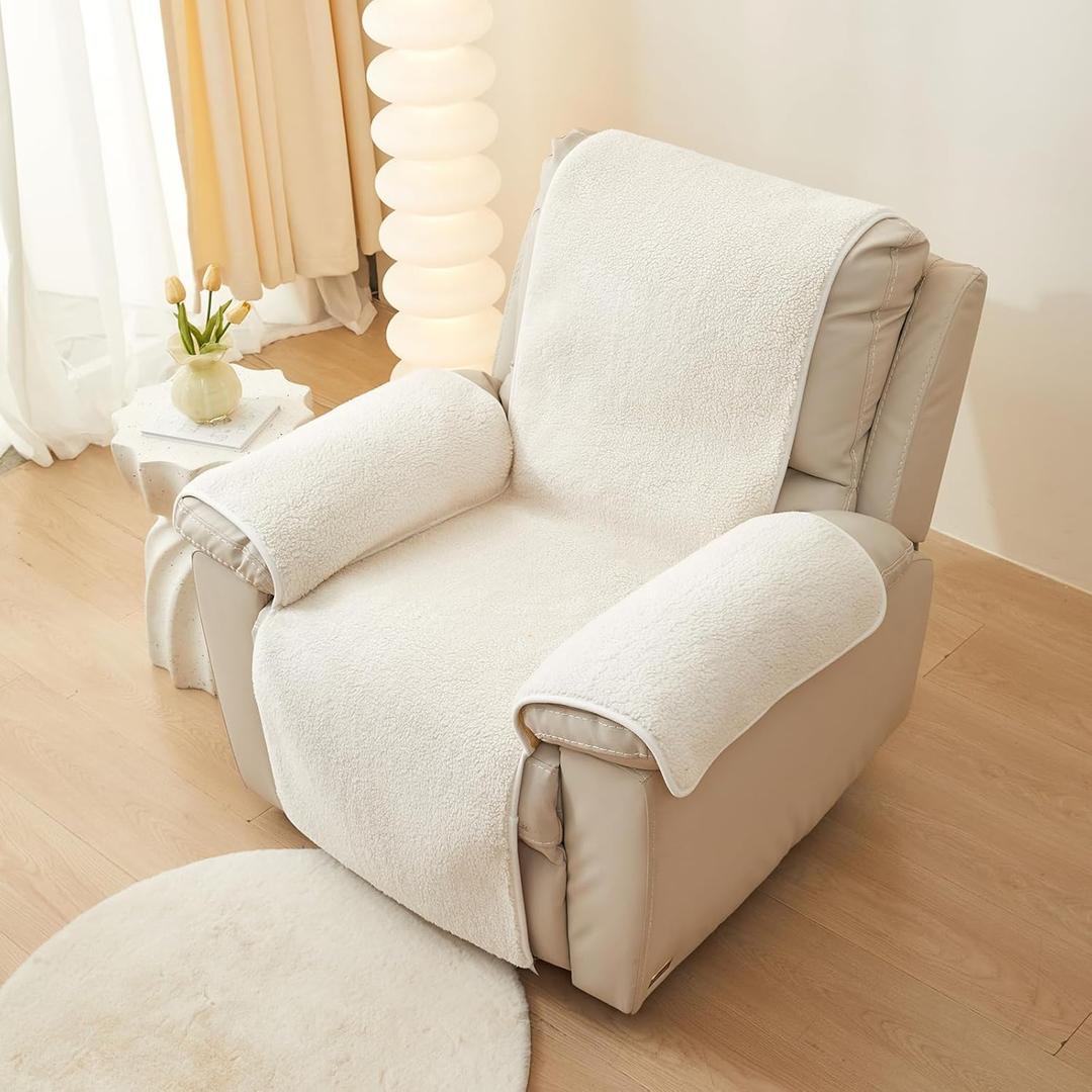 vctops Sherpa Fleece Recliner Chair Cover Super Soft Warm Plush Sofa Slipcover Furniture Protector Non Slip Washable Reclining Chair Cover for Kids, Pets (Cream,30"x91")