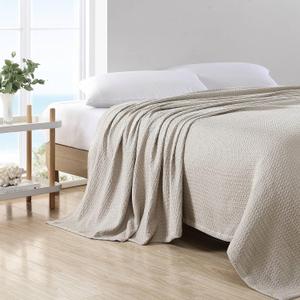 Nautica Blanket Cotton Diamond Weave Bedding, Home Decor for All Seasons, Queen, Baird Beige