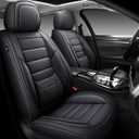 MINGBRON Black Car Seat Cover with Lumbar Support, Car Seat Protector Waterproof, Nappa Leather Car Seat Cushion, Car Seat Covers Front Seats and Back Fit for Most Cars
