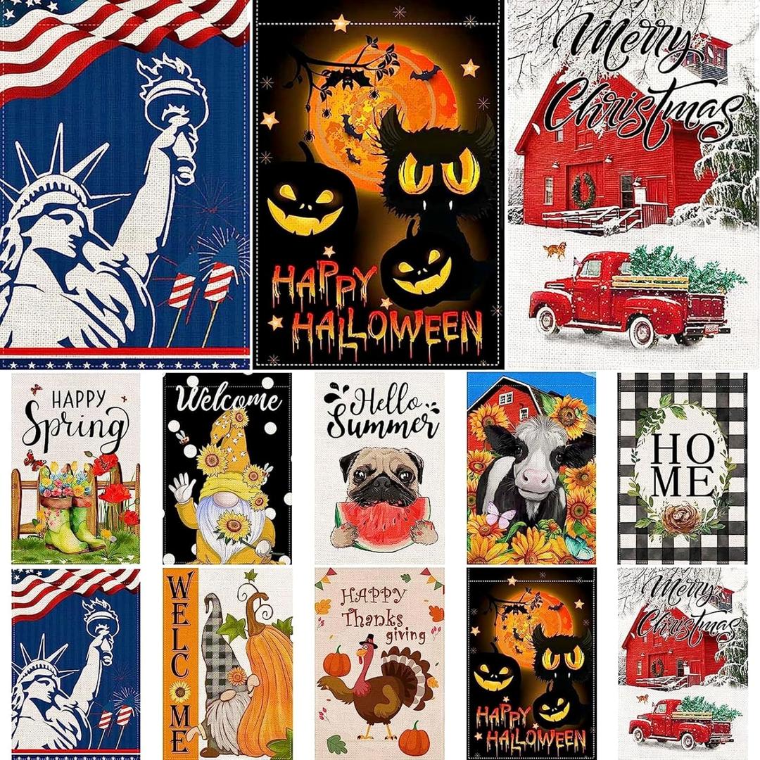 Spring Garden Flag, Seasonal Garden Flags 12x18 Inch Double Sided Burlap Outside, Funny Flag 10 PCS, Hello Summer Fall Winter Halloween Christmas Outdoor Flags for All Seasons Farmhouse Yard Decor Spring Garden Flag, Seasonal Garden Flags 12x18 Inch Double Sided Burlap Outside, Funny Flag 10 PCS, Hello Summer Fall Winter Halloween Christmas Outdoor Flags for All Seasons Farmhouse Yard Decor
