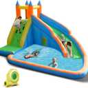 Costzon Inflatable Water Slide, Giant Bouncy Waterslide Park for Kids Backyard Outdoor Fun w/ 480w Blower, Climbing, Splash Pool, 2-pcs, Blow up Water Slides Inflatables for Kids Party Gift