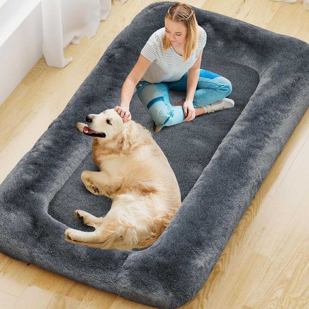 YEFU Human Dog Bed for Adult- Extra 79"x45"x12" Large Dog Beds - Human Size Dogs Bed Washable Faux Fur Cover - Orthopedic Foam Dogs Beds with for Sleep Nap in Bedroom Dark Grey