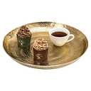 MyGift 13 Inch Round Deluxe Modern Etched Design Brass Tone Metal Serving Tray, Decorative Centerpiece Platter Display for Dining and Coffee Table - Made in India