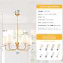 Farmhouse Chandelier, 5-Light Gold Chandelier with White Fabric Shade, Height Adjustable Modern Dining Room Light Fixture with E26 Base for Bedroom Foyer Hallway Entryway Kitchen Living Room