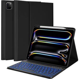 BQSS for iPad Pro 13 inch Case with Keyboard (M5/M4, 2025/2024), 7 Colors Detachable Backlit Keyboard for iPad Pro 13, Flip Stand Case with Pencil Holder, Auto Sleep/Wake, Multi-use Mode, Black