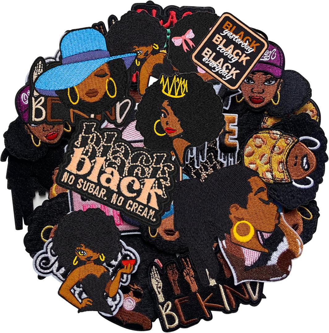 15Pcs Black Girl Iron on Patches, Afro Girl Magic Embroidered Applique Sew on Patches for Clothes Hats Backpacks Jackets T-Shirt