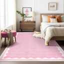 Scalloped Washable Rugs for Living Room, Solid Pink 6x9 Area Rugs for Bedroom Girls, Non Slip Scalloped Rug with Rubber Back, Soft Dorm Nursery 6x9 Rugs for Dining Room