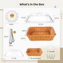 2 Pack Wicker Large Bread Basket with Lid, 11.8''11.8'' Square Plastic Imitation Rattan Woven Serving Basket with 2 Stainless Steel Tongs150 Paper Liners for Food Vegetable Display