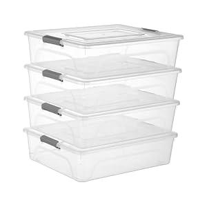 Party Club of America 4 Pack 10QT Clear Plastic Storage Bins with Lids Stackable Storage Box for Crafts, Supplies Clear File Box Plastic Container Bins for Organizing (Large 4Pack)