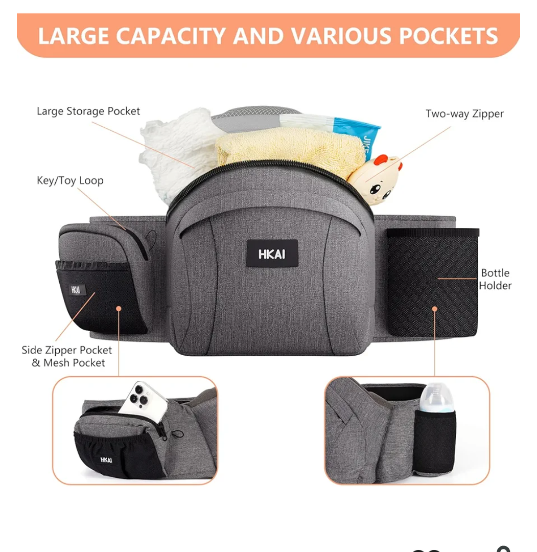 HKAI Baby Hip Carrier,Baby Carrier with Adjustable Waistband & Breathable Mesh, Ergonomic Carrier with Non-Slip Hip Seat Surface for Newborns & Toddlers (Grey)