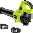 Leaf Blower Cordless with 2 x 4.0Ah Battery Operated and Fast Charger, 580CFM 180MPH Electric Leaf Blower, 3 Speed Mode, 20V Powered Handheld Blowers for Lawn Care, Blowing Leaves, Small Gravel, Green