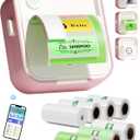 Label Maker Machine, HD Mini Sticker Printer with 7 Rolls Paper, Portable Thermal Print Pod Supports 12-57mm Papers, Bluetooth Pocket Printer for Home, Kitchen, School (Light Pink)