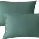 JELLYMONI Pillowcases King Set of 2 Cotton Button Pillow Covers 2036in Dark Green Bed Pillow Cases 100% Washed Cotton Soft Breathable (Pillows are not Included)