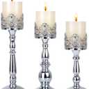 Candle Holders for Pillar Candles Set of 3 Silver Vintage Tall Candle Holders Decorative Large Table Centerpieces Candle Stand Decor