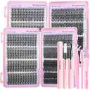 2 x Lash Clusters Kit, 1008Pcs Natural Volume Lash Clusters, 10-18mm Wispy Manga Clusters with Eyelash Glue, Brush, Tweezer, Remover, Fluffy Lash Extension Kit for DIY Eyelash Extensions