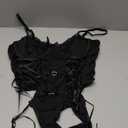 Lilosy Sexy Floral Lace Up Belt Garter Underwire Teddy Bodysuit Lingerie Set Women Top Diamond Mesh Sheer One Piece See Through Black X-Large