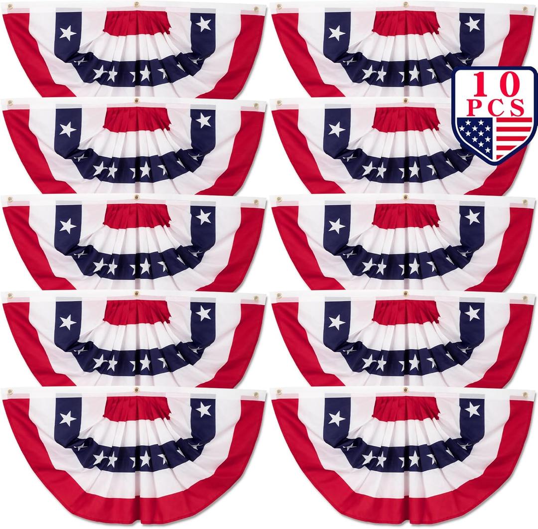 10 PCS 4th of July Decorations, 1.5 x 3 FT Patriotic American Flag Banner, USA Pleated Fan Flags Bunting US Half Fan Flag Independence Day Fourth of July Memorial Day Outdoor Home Garden Fence Decor