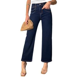 Sidefeel Women's Wide Leg Jeans High Waisted Stretchy Jeans Straight Leg Zimbaplatinum Ankle Denim Pants with Slant Pockets Size 16