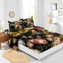 Boho Floral 4 Pieces Bed Sheets Soft Microfiber,Oil Painting Flowers Bedding Set Fitted Sheet Deep Pockets Top Flat Sheet Room Decor Full Size with 2 Pillowcases for Girls and Boys