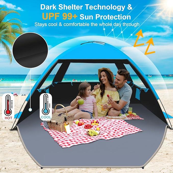 Gorich Beach Tent Sun Shelter for 3/4-5/6-7/8-10 Person with UPF 50＋ UV Protection, Lightweight & Easy Setup Beach Shade Canopy, Portable Beach Shade Tent Beach Cabana Black