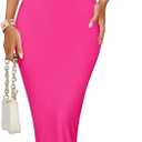 ZESICA Women's Summer Bodycon Midi Dress Sleeveless Square Neck Slim Fit Back Slit Long Cocktail Party Dresses (Pink, M)