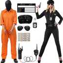 Mepase Halloween Couple Costume Orange Jumpsuit Costume Inmate Outfit Police Accessories Jail Criminal Uniform Adult (Small)