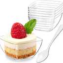 Zezzxu 100 Pack 2 oz Mini Dessert Cups with Spoons, Clear Plastic Reusable Small Square Party Serving Tiny Bowls for Individual Appetizers, Trifle, Cheesecake, Hors D'oeuvres