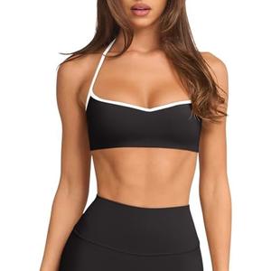 LASLULU Womens Adjustable Spaghetti Straps Sports Bra Sweetheart Neck Wireless Padded Workout Yoga Crop Tops, Size M