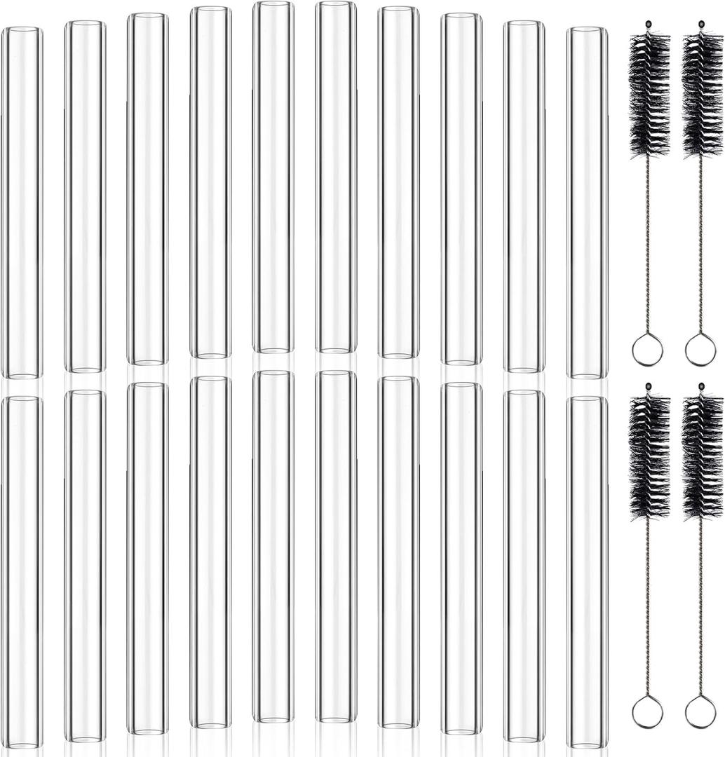 20Pcs 6 Inch Borosilicate Glass Pipe, 12mm OD, 9mm ID, 2mm Thick Wall, High Temperature Resistance Blowing Tube with 4 Cleaning Brushes - for Glass Blowing, Lampworking, Craft Projects
