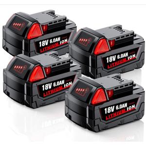 Replacement for Milwaukee M18 Battery, 6000mAh 18V Lithium High-Capacity Batteries Compatible with M18 Cordless Power Tools and Charger 48-11-1850 48-11-1860 48-11-1828 48-11-1815 48-11-1822 (4PACK)