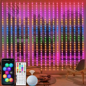 echosari Smart 600 LED Curtain Lights, 20Ft x 10Ft, Compatible with Alexa, App Control, DIY Fairy Lights, Dynamic for Backyard, Home, Wedding, Party Decor - RGB Color Changing IC (600LED RGB Built in Chip)