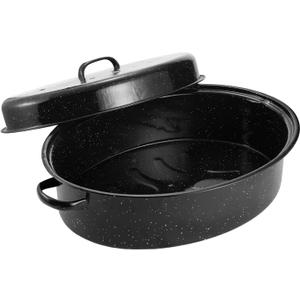 Granite Roaster Pan, 19 Enameled Roasting Pan with Domed Lid. Oval Turkey Roaster Pot, Broiler Pan Great for Turkey, Chicken, Lamb, Vegetable. Dishwasher Safe Cookware Fit for 20Lb Turkey by Kendane