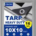 16Mil Finished Size 10x10 Tarp Heavy Duty Waterproof, Large Outdoor Multipurpose Protective Cover (Silver/Black)