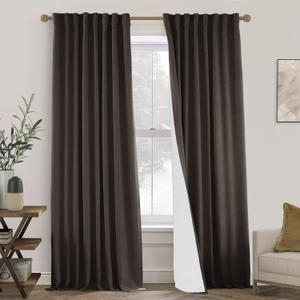 Brown Blackout Curtains 2 Panels,Room Darkening Thermal Dark Academia Primitive Linen Black Out Curtain Drapes 84 Inches Long for Living Room Bedroom, 52 Wide by 84 Inch Length, Coffee Chocolate Brown
