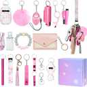 Safety Keychain Set for Women, Safety Keychains for Women Accessories Kit with Card Holder, Bottle Opener (Pink)