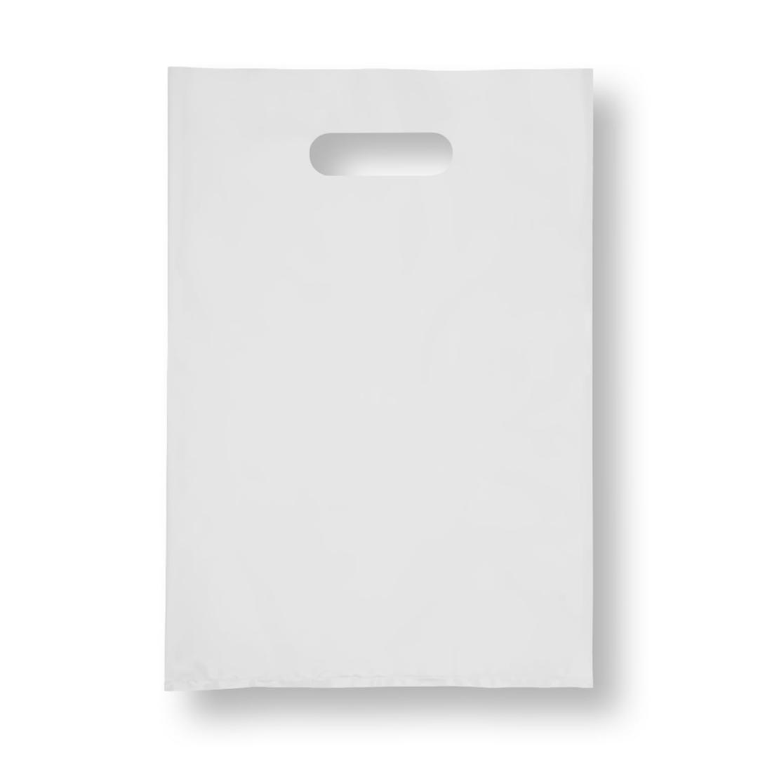 Plastic Shopping Bag with Die Cut Handle 9" x 12" White Plastic Merchandise Bags with Handle 100 Pack for Retail, Heavy Duty Bulk Bags