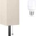 Small Linen Bedroom Lamp - 3 Color Temperature 3000K 5000K 4000K Bedside Lamp, Pull Chain Control, USB A and C Charging Ports, Black Base, for Kids Office Dorm, Bulb Included