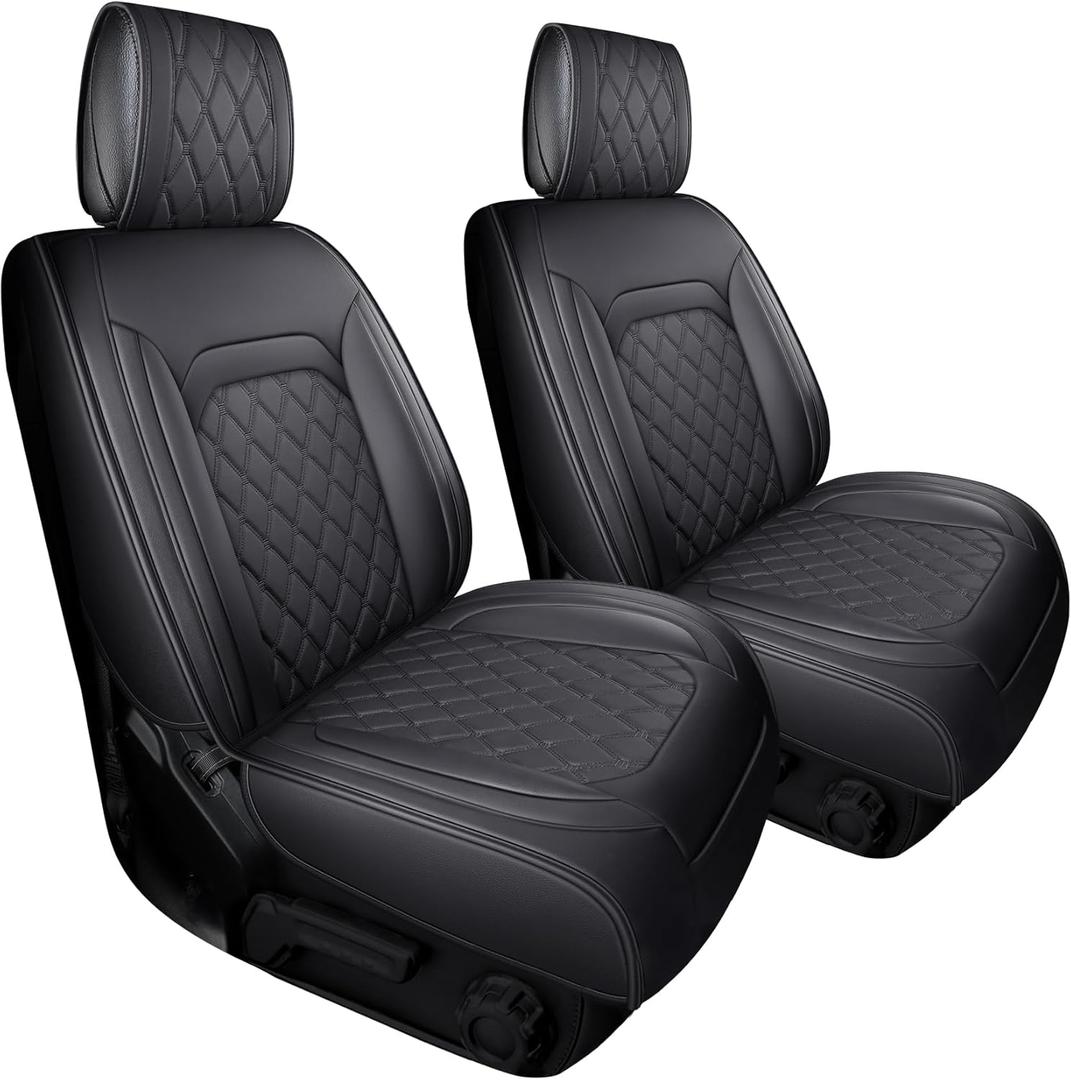 Aierxuan Jeep Wrangler JK JL Front Seat Covers Custom Fit 2/4 Door 2007-2025 Unlimited Rubicon 392 Sahara Willys Sport High Altitude Truck Pickup Waterproof Leather(2 PCS Front/Black1)