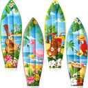 JellyArch 4 Pcs Hawaiian Inflatable Surfboard Tropical Flamingos Hawaiian Luau Party Decorations Blow up Surfboard Wall Decor for Summer Tiki Bar Decor Beach Party Decorations