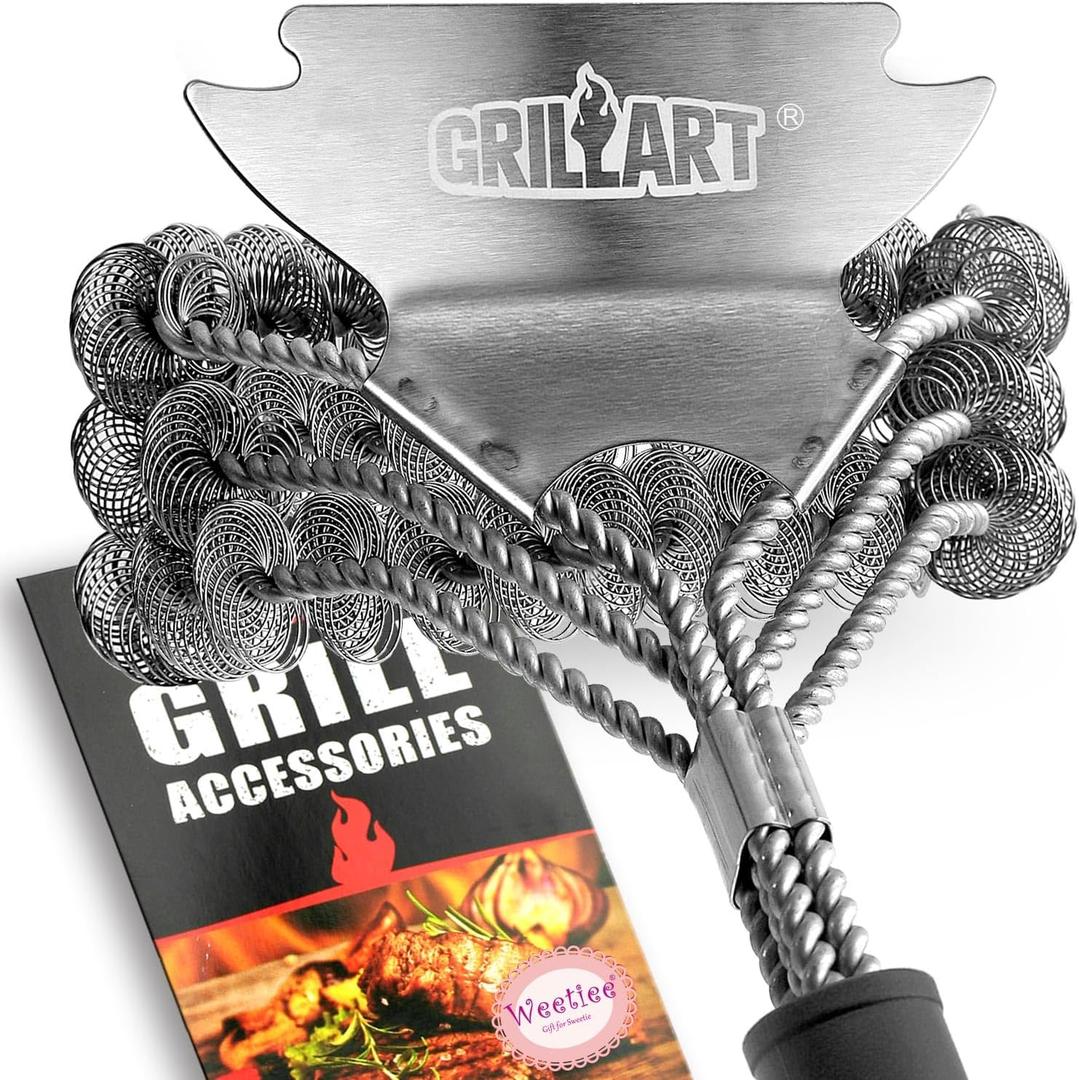 Grill Brush and Scraper Bristle Free  Safe BBQ Brush for Grill  18'' Stainless Grill Grate Cleaner - Safe Grill Accessories for Porcelain/Weber Gas/Charcoal Grill  Gifts for Grill Wizard
