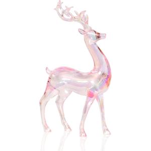 Shimmering design Colorful Acrylic Christmas Reindeer - Festive Holiday Tabletop Decoration for Home, Office, Party Animal Collectible Standing Christmas Home Decoration (Pink Colorful)