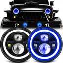 7 Inch LED Headlights with Blue Halo Ring Amber Turn Signal Wrangler Headlights High/Low Sealed Beam Projector Compatible with JK LJ CJ TJ H6024 LED Headlamps, 2PCS Blue