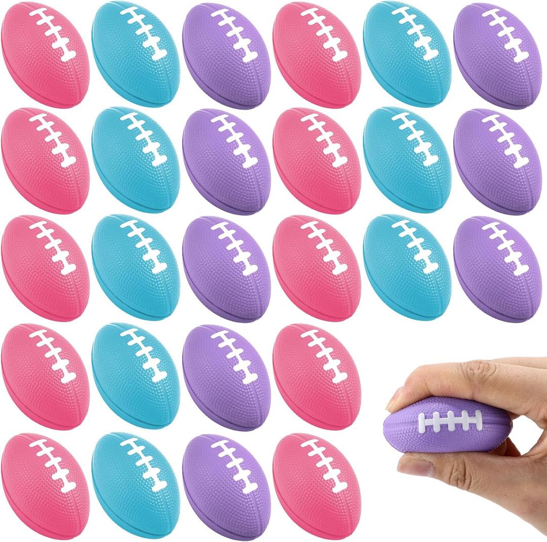 Blulu 30 Pack Mini Footballs Bulk 2.17" Party Favor Foam Balls Small Stress Sports Ball Pink Blue Purple Mini Football for Cartoon Birthday Homecoming Game School Reward Party Gift Goodie Bags (Purple)