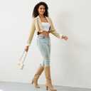Modatope Knee High Boots for Women Chunky Heel Rounded Toe Womens Tall Boots (Beige)