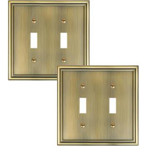 2-Pack Double Toggle Light Switch Cover Plate, Durable Solid Zinc Alloy Decorative Dual Switch Plate Covers, Antique Brass 2 Gang Wall Plate, Corrosion Resistant