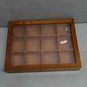 Mini Clear Display Wood Cabinet with 12 Slots - 10" x 15.5" Collectibles Display Case - Wooden Floating Shelves for Display & Home Decor - Vintage Style Wood Cubby Shelf with Front Clear Cover