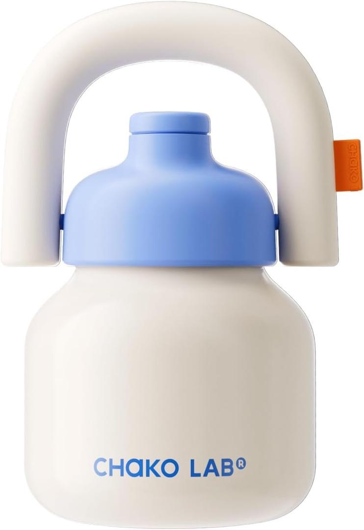 Water Bottle with Straw and Carry Handle | Wide Mouth Vacuum Insulated Stainless Steel Metal Thermos Bottles | Reusable, Leak-Proof and BPA-Free | 33oz(White&Blue) 