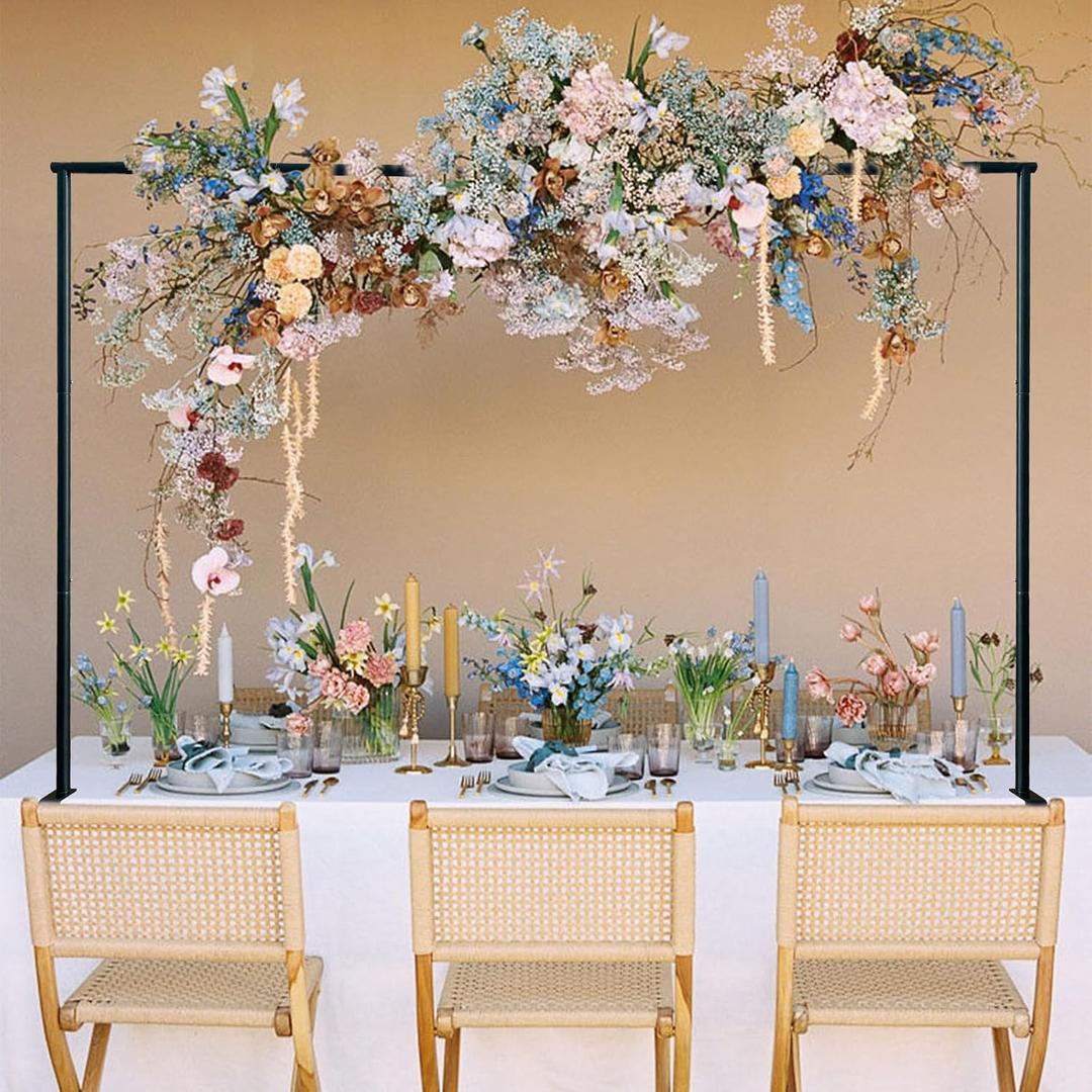Over The Table Rod Stand with Clamps, Adjustable 47''-100'' Length Black Metal Balloon Table Arch Decoration for Wedding, Anniversary, Birthday, Party, Christmas Supplies.