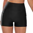 Swim Shorts for Women Stretchy Board Shorts Solid Tankini Bottoms Sport Swimsuit Bottoms (Small, 2-black)